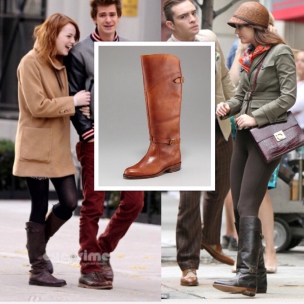 Frye Dorado Polished Genuine Leather Bordeaux/Light Red Knee High Riding Boots - Picture 4 of 16